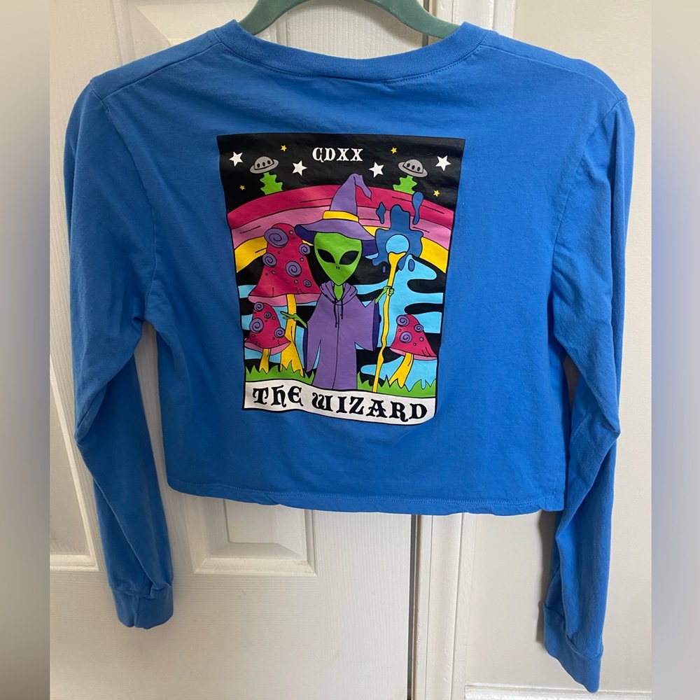 a lab cropped long sleeve tee alien wizard art